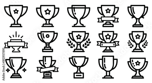 Celebrate success with this versatile trophy icon set for websites apps and print - perfect for awards achievements and competition themes!, Generative AI.