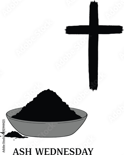 Ash Wednesday Bowl of Ashes and Black Cross Illustration vector