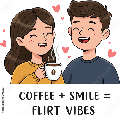 Couple Sharing Coffee Smiling Happy Flirt Vibes Illustration vector