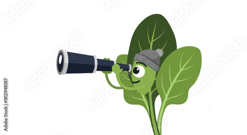 A Whimsical Spinach Character Gazing at The Starry Night Through a Telescope
