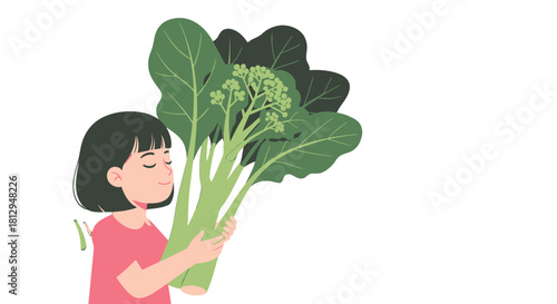 A Smiling Girl Embraces Bountiful Fresh Produce Against a Black Background