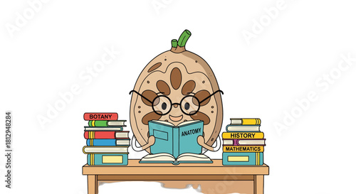 A Whimsical Vegetable Character Studiously Reading Anatomy Books In A Classroom Setting