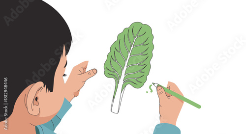 A Young Artist Intently Draws A Leaf Depicting Nature's Wonderful Creation