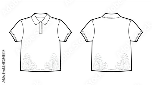 Detailed technical fashion illustration showcasing garment design with precise line work and color variations