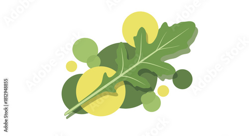 Abstract Arugula Leaf with Geometric Shapes on Black Background Digital Illustration
