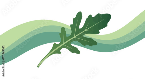 Abstract Composition of Green Leaf and Fluid Shapes Against a Dark Backdrop