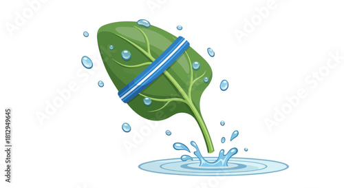 Abstract Leaf with Water Splash and Freshness in Digital Illustration Design