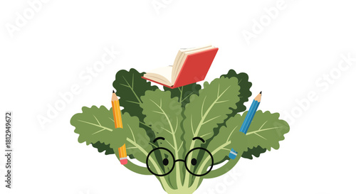 A Whimsical Illustration Depicting Plant Life Learning And Educating Intelligently