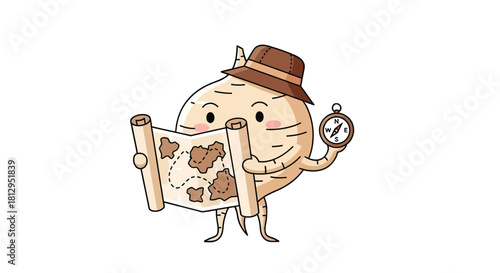 Adventurous Cartoon Character Exploring With A Map And Compass Navigating The Journey
