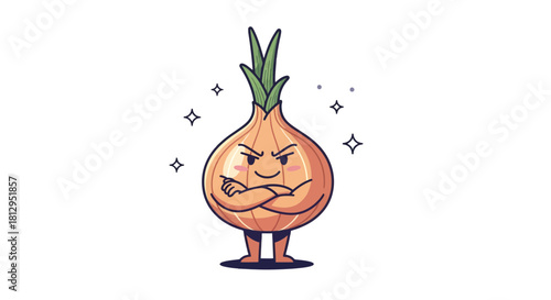 Animated Onion Character With Arms Crossed And A Confident Expression Isolated on Black