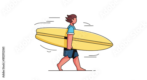 Animated Surfer Walking With Board Isolated On A Solid Black Background, Going Surfing