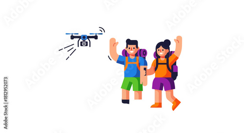 Adventurous Duo Celebrates Excursion With Drone Capturing Memorable Moments Vividly