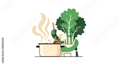 Animated Vegetable Chef Cooking A Delicious Meal in a Cute and Whimsical Illustration