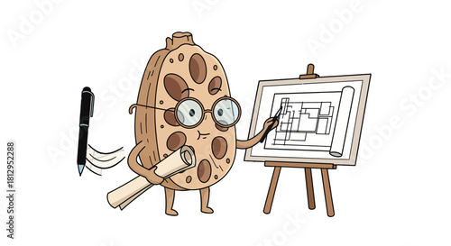Architectural Design Concept Depicted with Anthropomorphic Brown Root Vegetable Character
