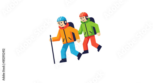 Adventurous Pair Climbing Up Some Mountain Together on a Hiking Trip Adventure