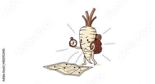 Adventurous Parsnip Character With A Compass And Backpack On A Journey
