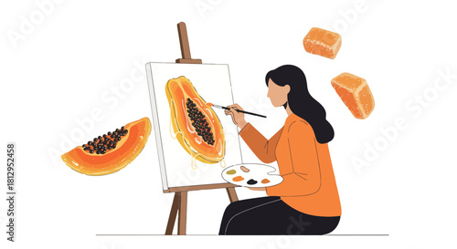 Artistic Depiction of a Papaya Fruit: A Creative Illustration of a Delightful Exotic Food