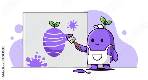 Artistic Eggplant Character Painting and Revitalizing Creative Metaphor for Stock