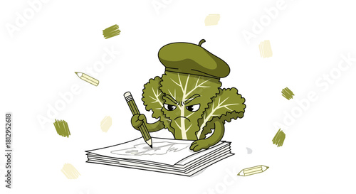 Artistic Vegetable Depicts Determination and Creative Struggle In A Digital Illustration