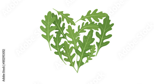 Arugula Leaves Shaped Into a Heart on a Stark Black Backdrop for a Fresh Concept