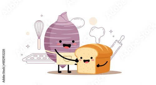 Animated Bread And Turnip Characters Celebrating Friendship And Baking Together