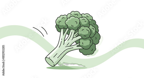 Animated Broccoli Slice Floating Amidst Black Background Illustrative Graphic Drawing