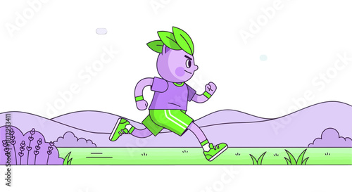 Animated Cartoon Runner In The Night Amidst Beautiful Greenery and Artistic Landscape