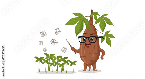 Animated Cassava Teacher Teaching Alphabetical Letters And Botany In A Creative Way