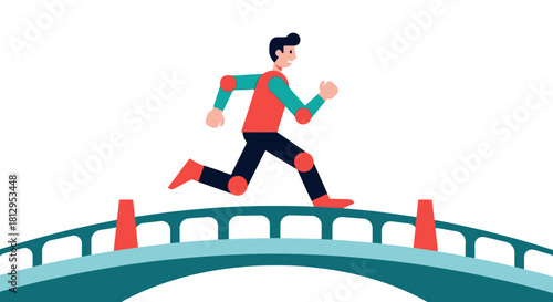 Animated Figure Running Across A Bridge Demonstrating Dynamic Movement And Action
