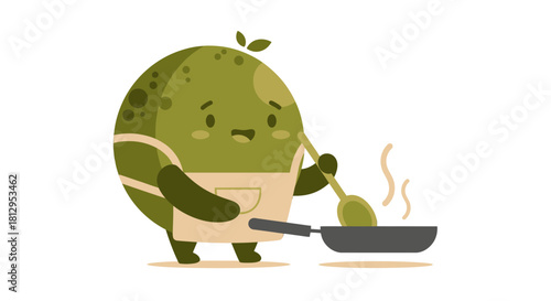 Avocado Chef Cooking Delicious Food In A Pan With A Happy Expression
