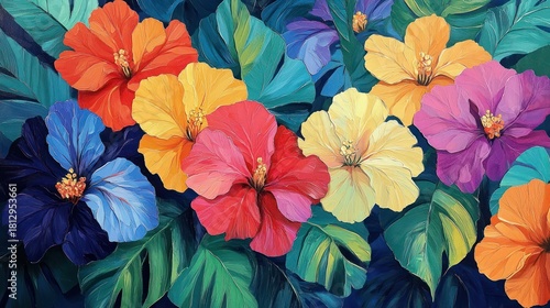 Wallpaper Mural Rainbow hibiscus flowers tropical garden vibrant art print Torontodigital.ca
