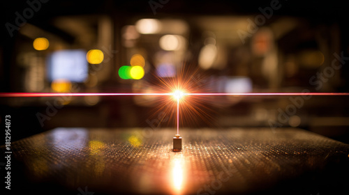 Bright laser beam shining through the center of a scientific experiment