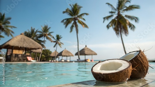 Wallpaper Mural Escape to paradise with this tropical coconut by the pool, perfect for vacation vibes and summer promotions, dreamy beach getaway imagery Torontodigital.ca