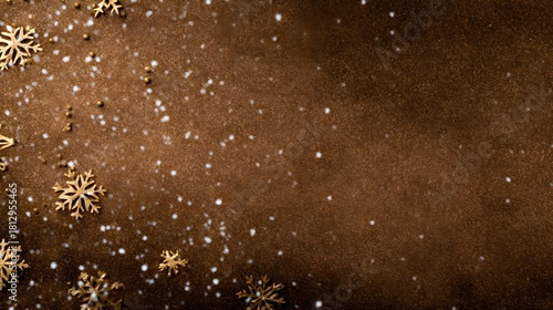 Festive Brown Background with Gold Stars and Snowflakes