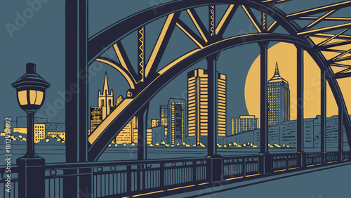 Vintage pittsburgh skyline vector with a bridge in crisp vector format suitable for city tourism branding or historical website design.