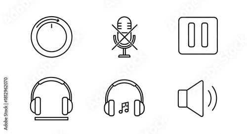 Collection of minimalist line art icons for music and audio controls