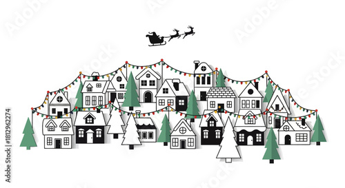 Festive Christmas Village Scene with Santa's Sleigh