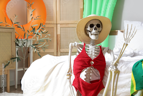 Human skeleton with hat and...