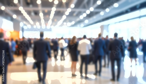 Wallpaper Mural Blurred Corporate Crowd Under Overhead Lights in Bright Convention Hall   Torontodigital.ca