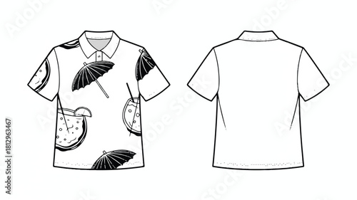 Technical fashion illustration featuring apparel design with detailed garment construction and material representation