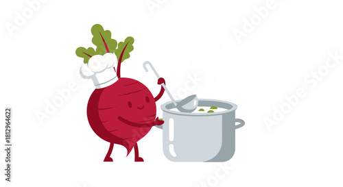 Beetroot Chef Carefully Prepares a Delicious Soup in the Kitchen Ready to Serve
