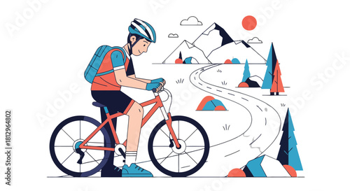 Bicycle Adventurer's Scenic Ride Through Mountainous Terrain, Ideal for Outdoor Pursuit