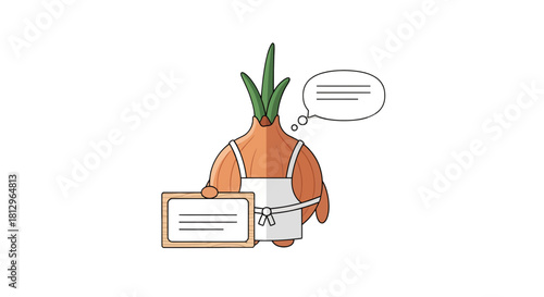 Cartoon Onion Announces Information on Blackboard and Speech Bubble Display
