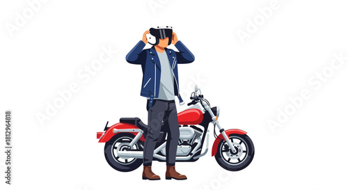 Biker Ready To Ride Motorcycle With Modern Technology and Virtual Reality Experience