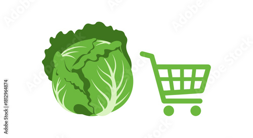 Cabbage And Shopping Cart Illustration Depicting Fresh Produce Shopping On Black Background