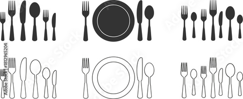 Tableware Arrangement Vector Illustration for Dining Etiquette, Cutlery Placement, Meal Preparation, Hospitality, Restaurant Service, Formal Setup, and Culinary DesignTableware Arrangement Vector 
