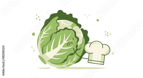 Cartoon Cabbage Character Wearing a Chef Hat with a Depressed Expression