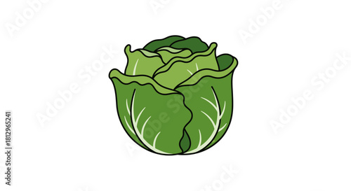 Cartoon Cabbage: A Vivid Green Vegetable Against a Deep Black Background.