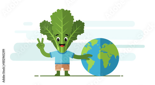 Cartoon Vegetable Character Promoting Earth Conservation For A Sustainable Future