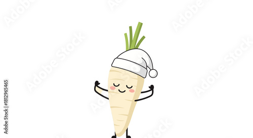 Cartoon Vegetable Wearing Sleep Cap, Relaxed and Ready For A Peaceful Night